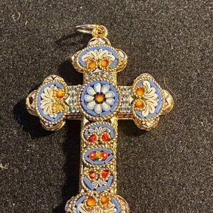 Gold and Blue Mosaic Cross Pendant